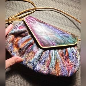 Artist Signed Jane Yoo Leather Mini Wearable Art Hand Painted Cross Body Bag